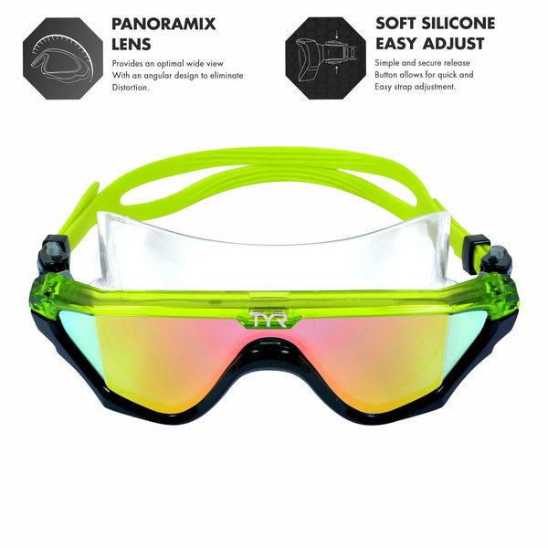 TYR Torrent Mirrored Mask Swimming Goggles, Rainbow/Black