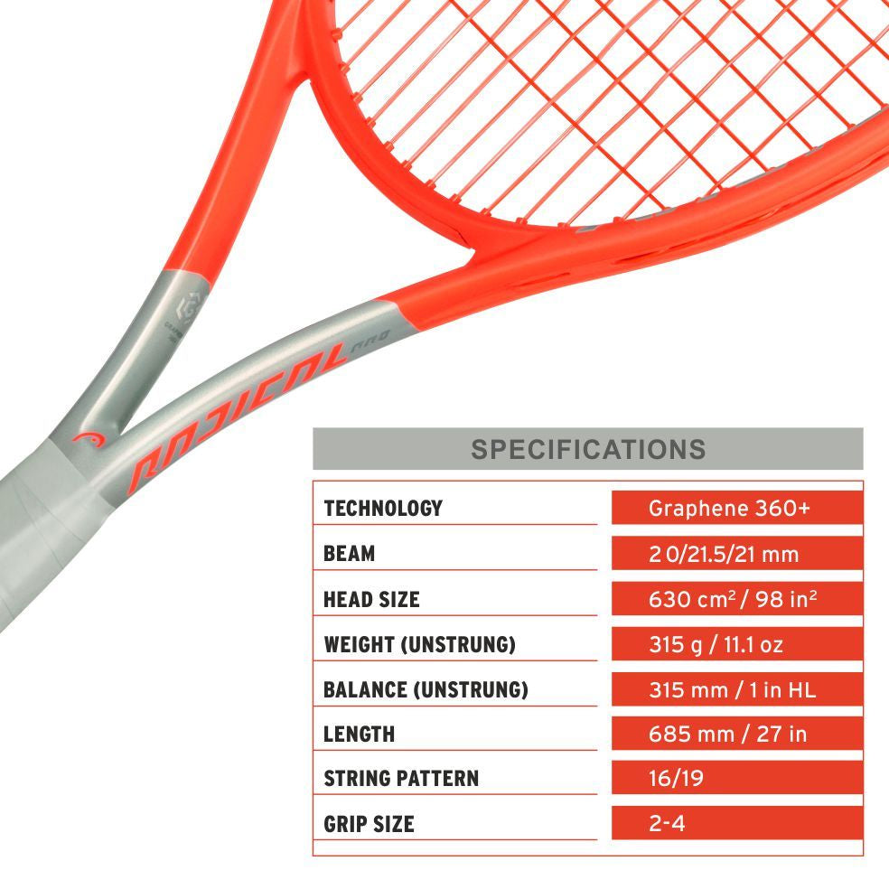 Head Radical Pro 2021 Tennis Racquet - Orange - Best Price online Prokicksports.com