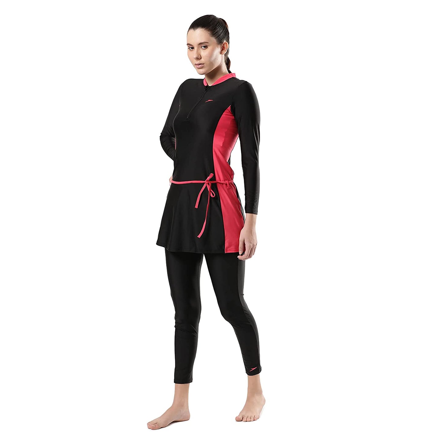 Speedo Female Two-Piece Full Body Suit For Women (Black/Raspberry Fill) - Best Price online Prokicksports.com