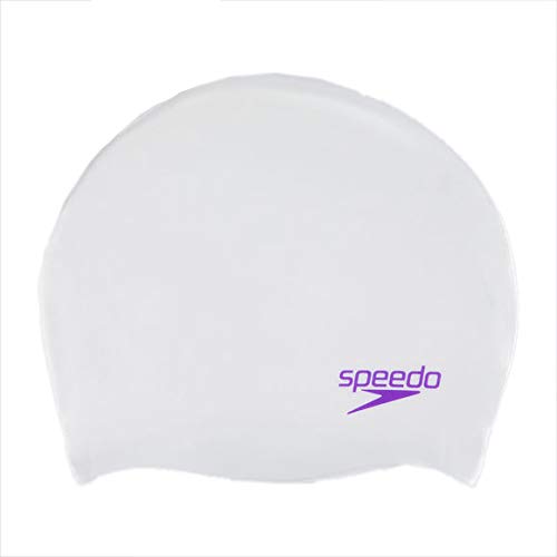 Speedo Junior Plain Moulded Silicone Cap, White/Purple - Best Price online Prokicksports.com