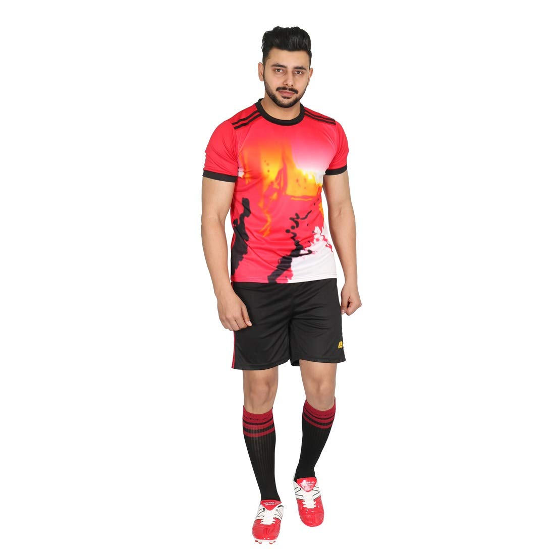 Vector X Football Set (T-Shirt & Short) VFS-GERMANY (Red-Black-Yellow) - Best Price online Prokicksports.com