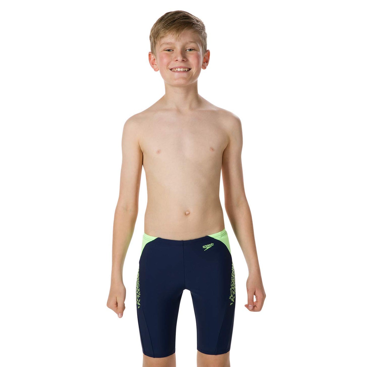 Speedo Boom Splice Swimming Jammer for Boy's, Navy/Bright Zest - Best Price online Prokicksports.com