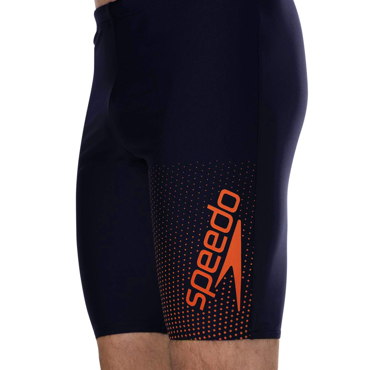 Speedo Gala Logo Swimming Jammer for Men, Navy/Pure Orange - Best Price online Prokicksports.com
