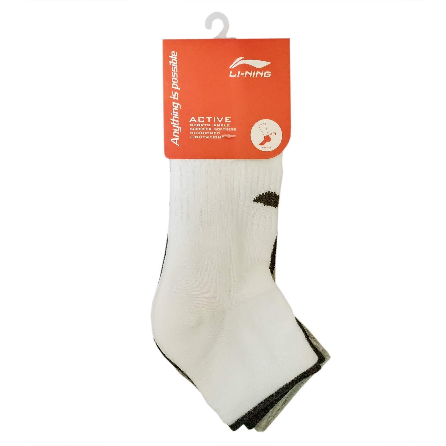Li-Ning Cotton Men's Sports Socks, Quarter length, Pack of 3, Blk-Wht-Gry - Best Price online Prokicksports.com