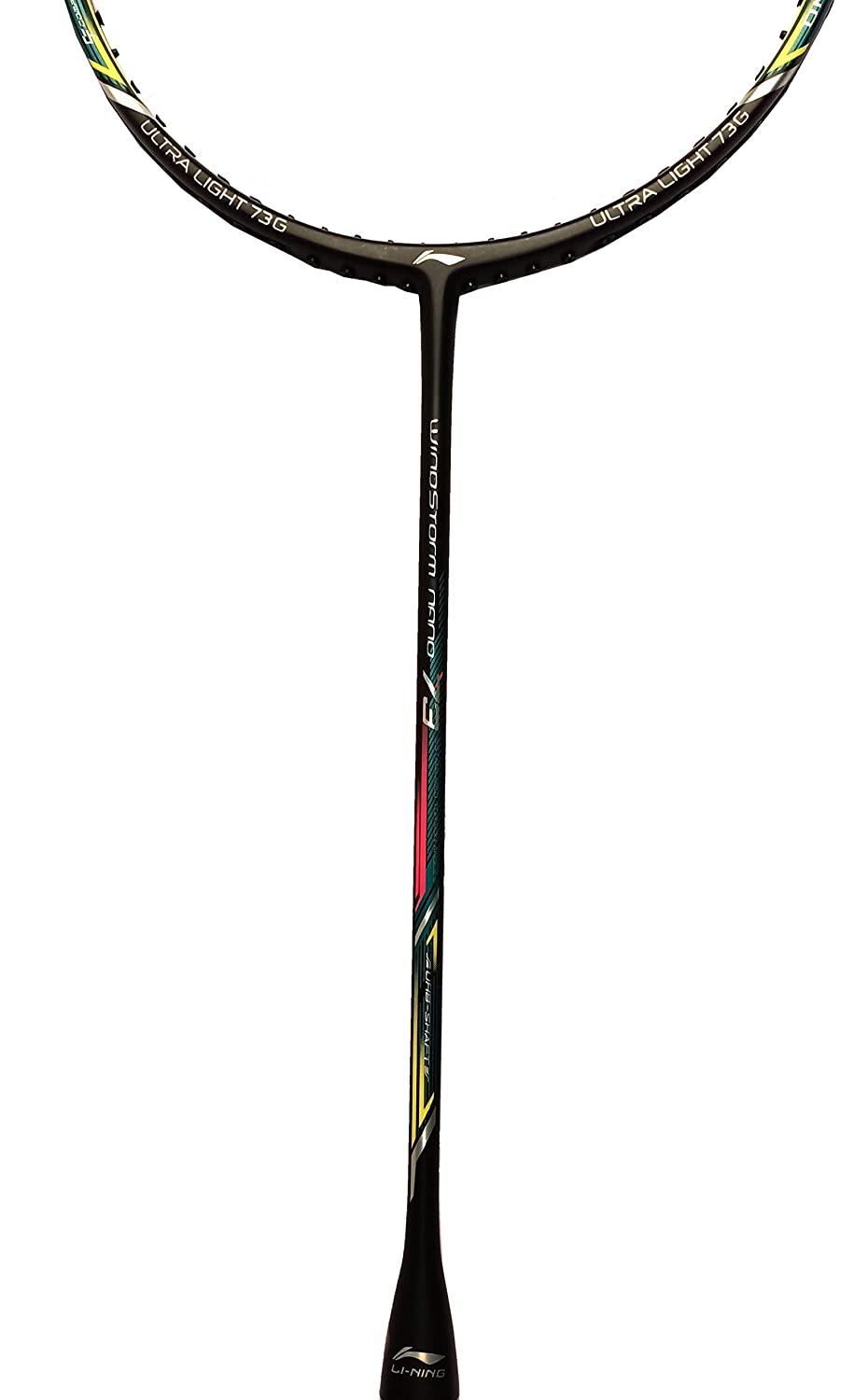 Li-Ning Windstorm Nano 73 Professional Badminton Racquet | Ultra-Light 73g Frame | High Modulus Graphite | Aerotec Beam System | Unstrung Black/Green - Best Price online Prokicksports.com