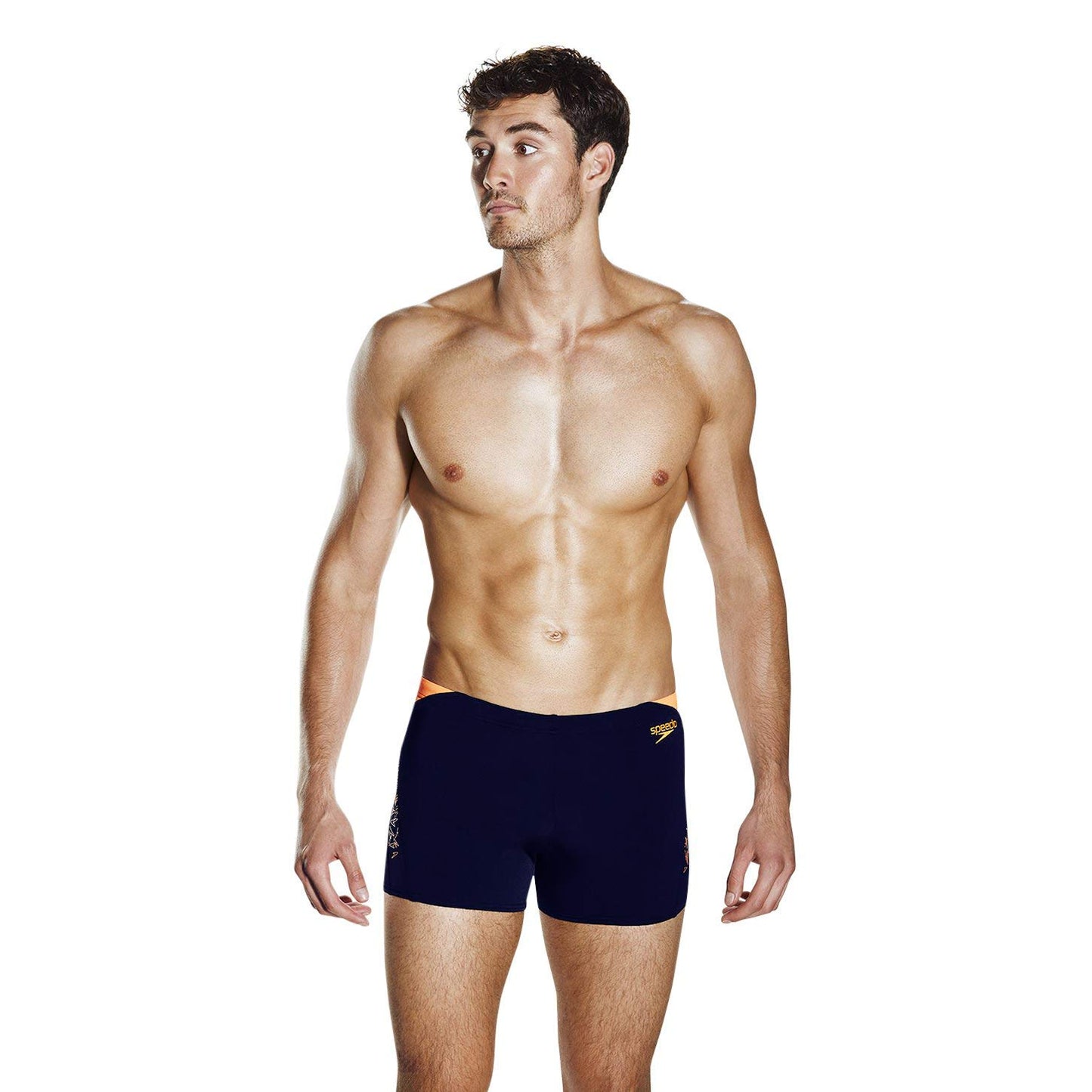 Speedo Boom Splice Swimming Aquashort for Men, Navy/Pure Orange - Best Price online Prokicksports.com