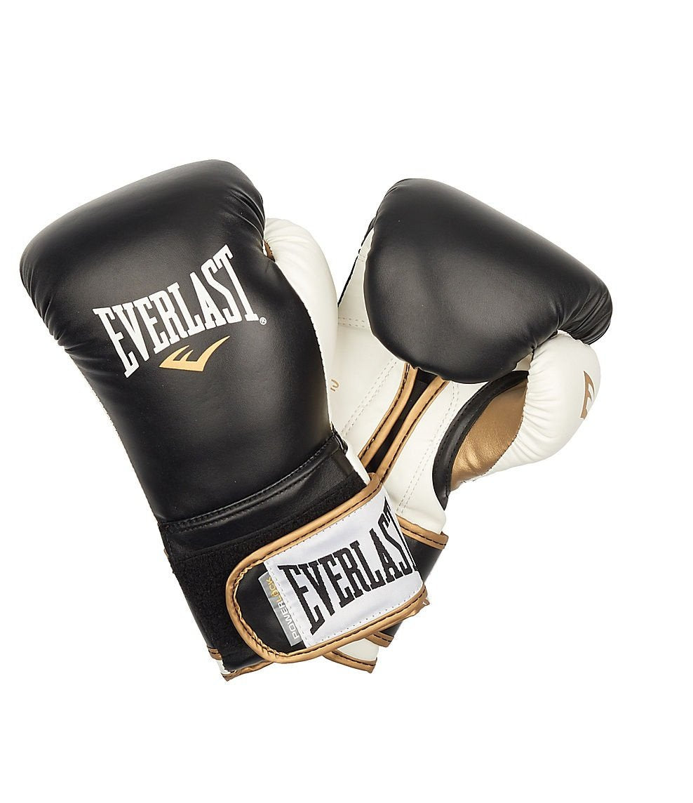 Everlast Powerlock Hook & Loop Training Boxing Gloves (12oz, Black & White)  – Prokicksports