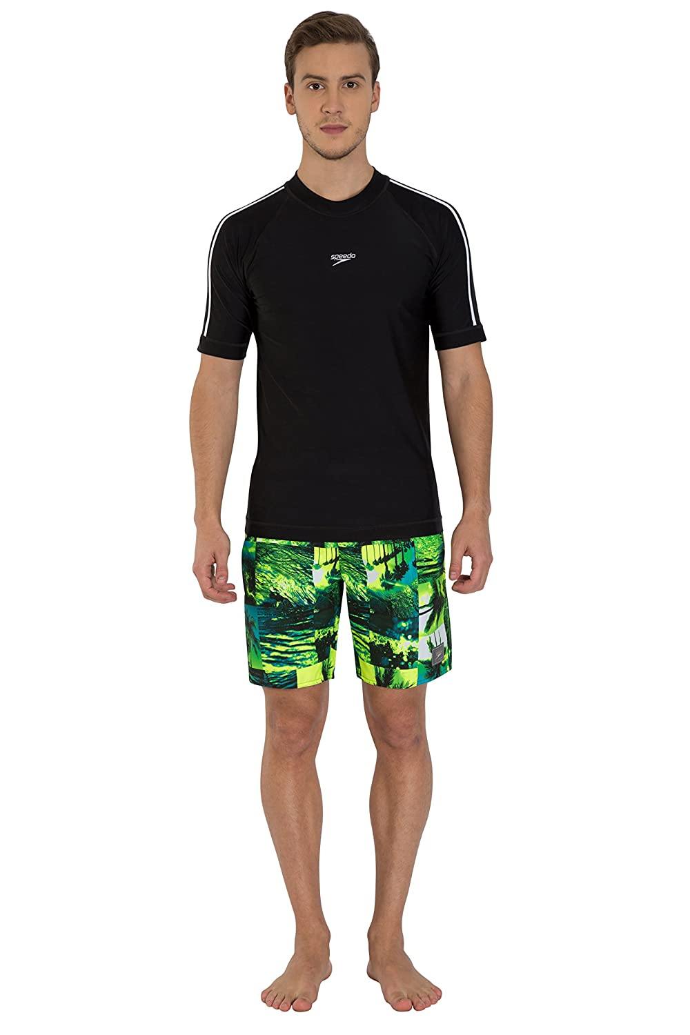 Speedo Male Swimwear Short Sleeve Suntop (8PSM013503_Black/White) - Best Price online Prokicksports.com