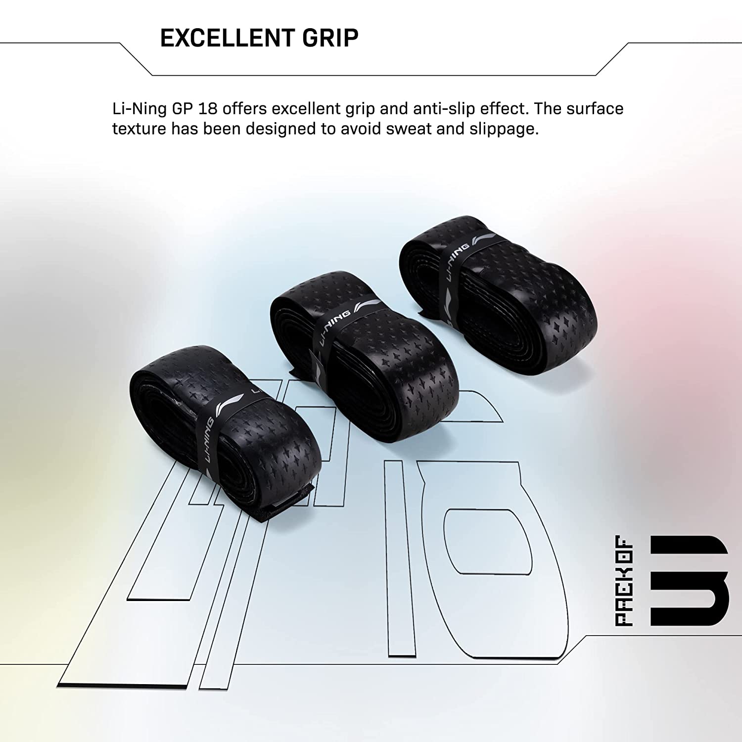 Li-Ning GP 18 Polyurethane Replacement Grip (Pack of 3) - Best Price online Prokicksports.com