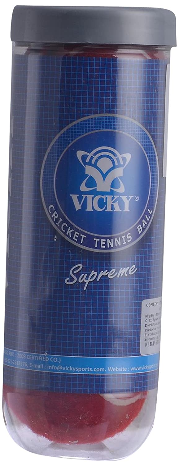 Vicky Supreme Heavy Cricket Tennis Ball, Pack of 3 (Red) - Best Price online Prokicksports.com