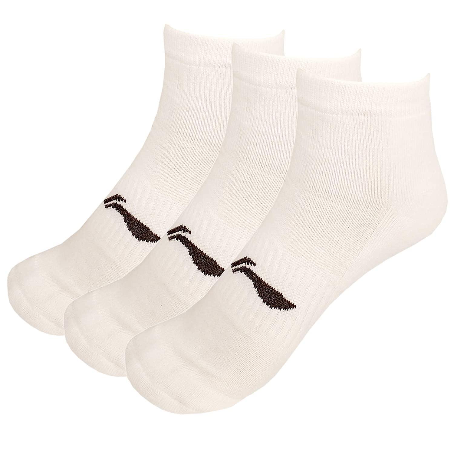 Li-Ning Cotton Men's Sports Socks, Quarter length, Pack of 3, White - Best Price online Prokicksports.com