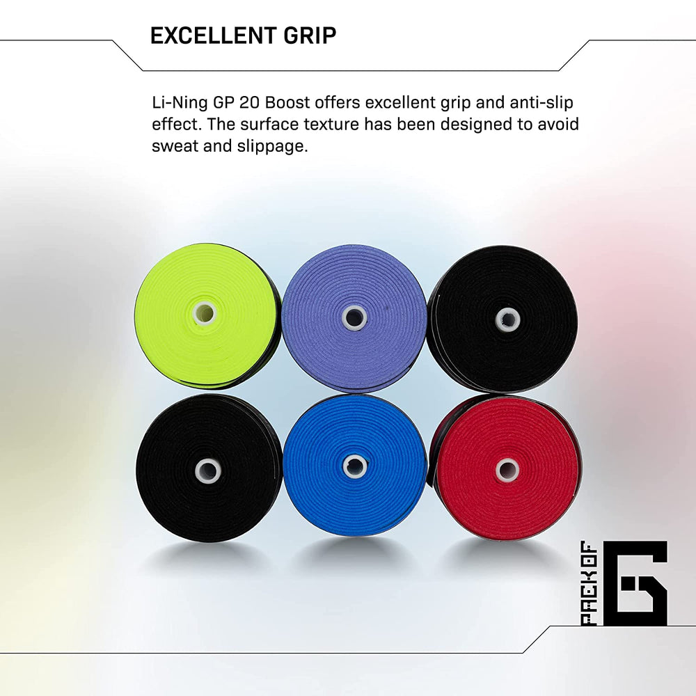 Li-Ning GP-20 Boost Badminton Grips, Pack of 6 (Assorted) - Best Price online Prokicksports.com