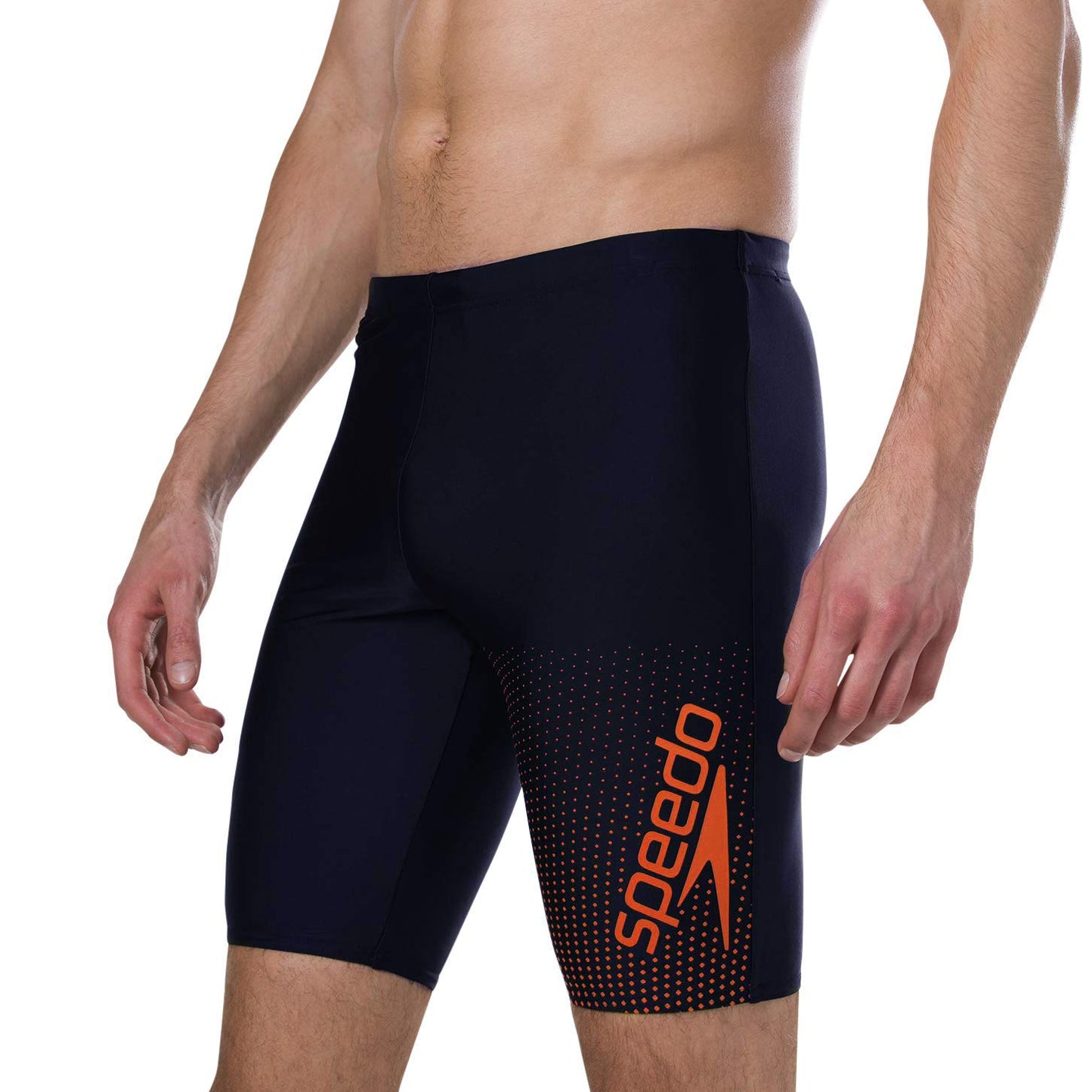 Speedo Gala Logo Swimming Jammer for Men, Navy/Pure Orange - Best Price online Prokicksports.com