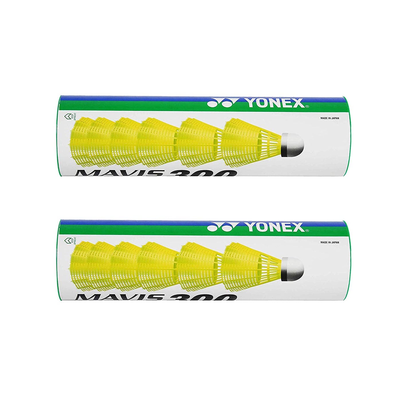 Yonex Mavis 300 Green Cap Nylon Shuttlecock Pack of 2 Cans, Yellow - Best Price online Prokicksports.com