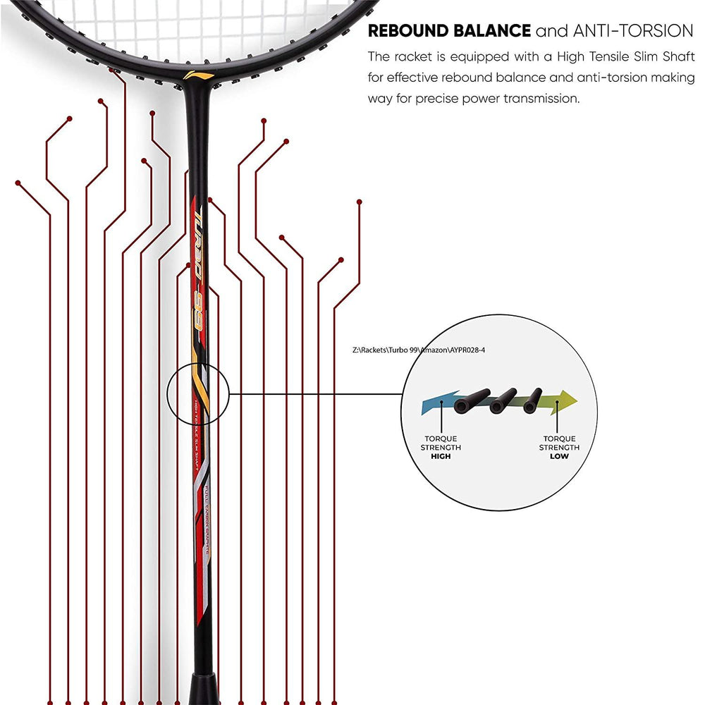 Li-Ning Turbo 99 Carbon Fibre Racket With Free Full Cover Black/Red - Best Price online Prokicksports.com