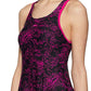 Speedo Female Swimwear All Over Print Racerback Swimdress With Boyleg (Black / Electric Pink) - Best Price online Prokicksports.com