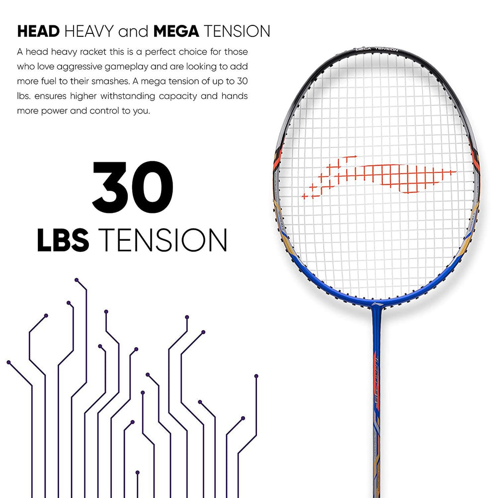 Li-Ning Turbo 99 Carbon Fibre Racket With Free Full Cover Blue/Black - Best Price online Prokicksports.com