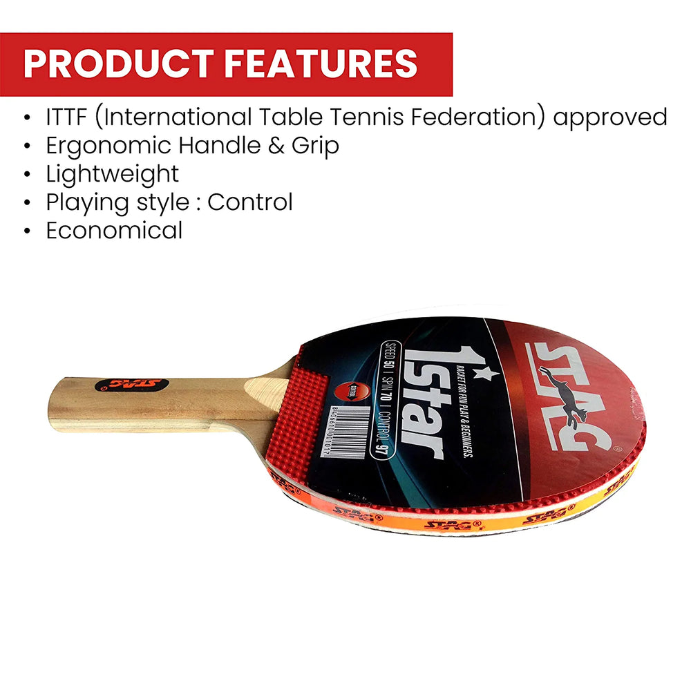 Stag 1 Star Table Tennis Racket - Red/Black - Best Price online Prokicksports.com