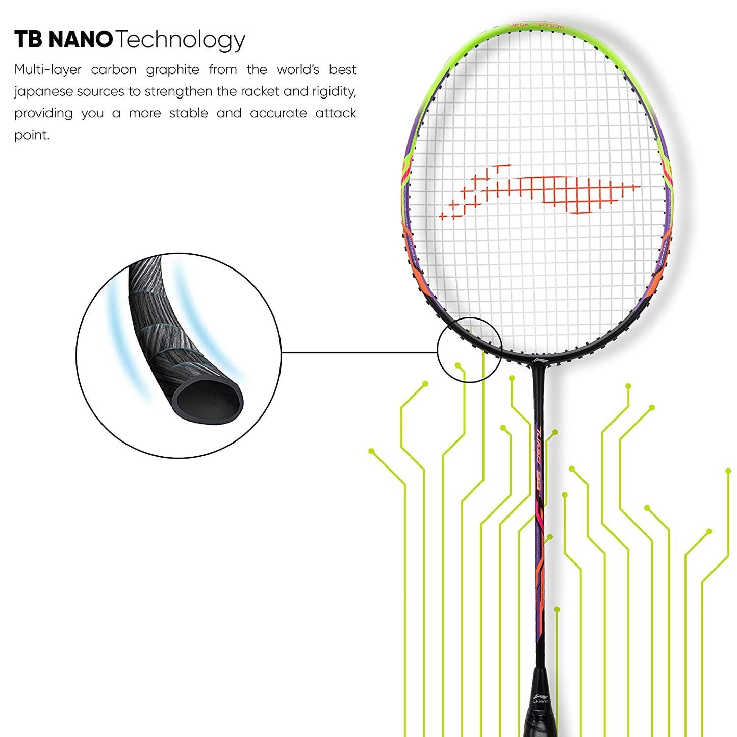 Li-Ning Turbo 99 Carbon Fibre Racket With Free Full Cover Black/Green - Best Price online Prokicksports.com