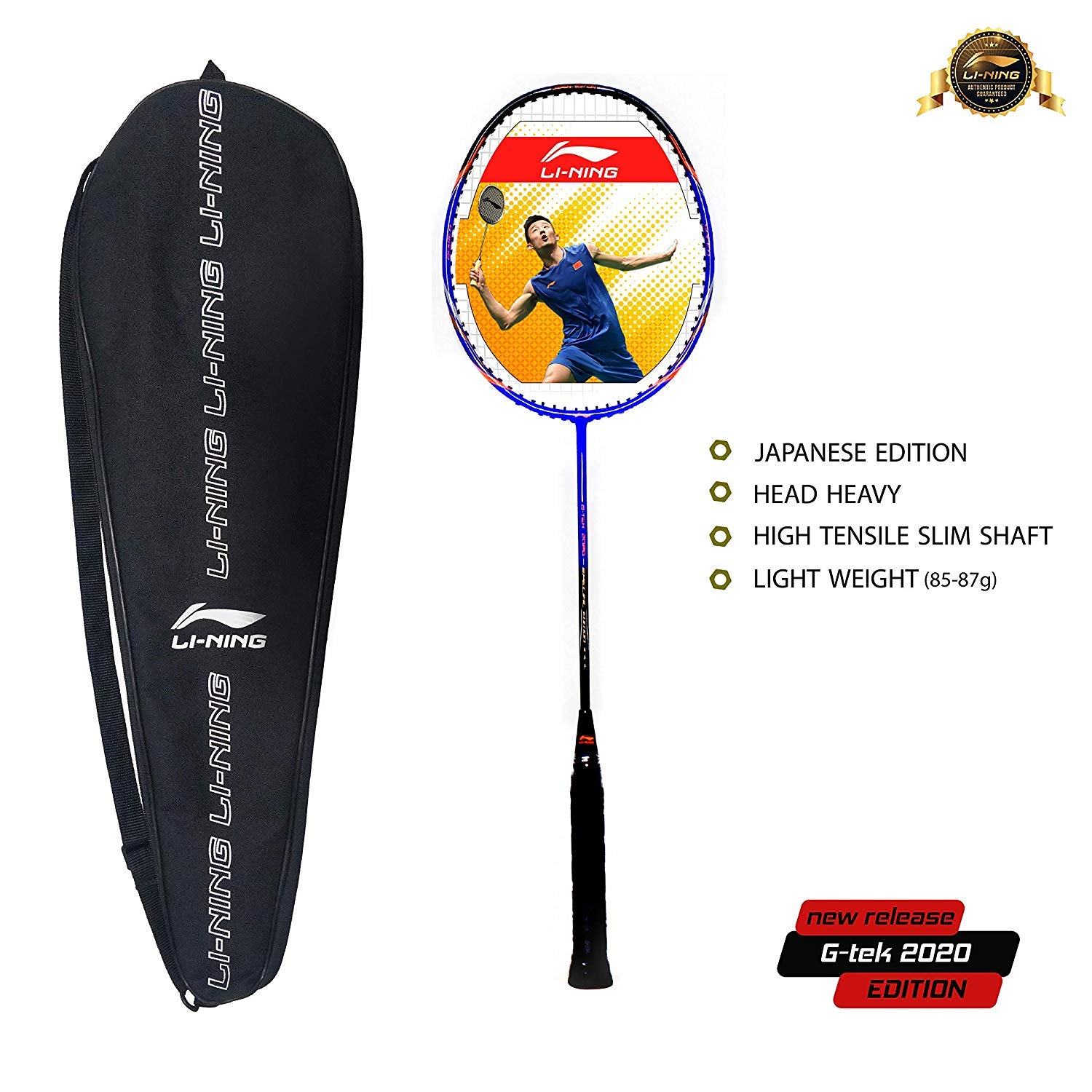 Li-Ning G-TEK 2020 (Strung) Badminton Racquets with Free Full Cover Blend, (Blue/Black) - Best Price online Prokicksports.com
