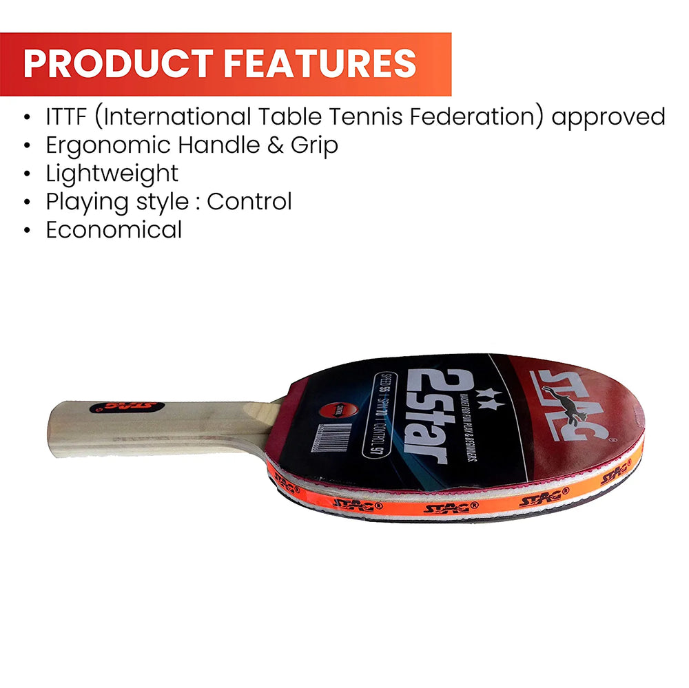 Stag 2 Star Table Tennis Racket - Red/Black - Best Price online Prokicksports.com