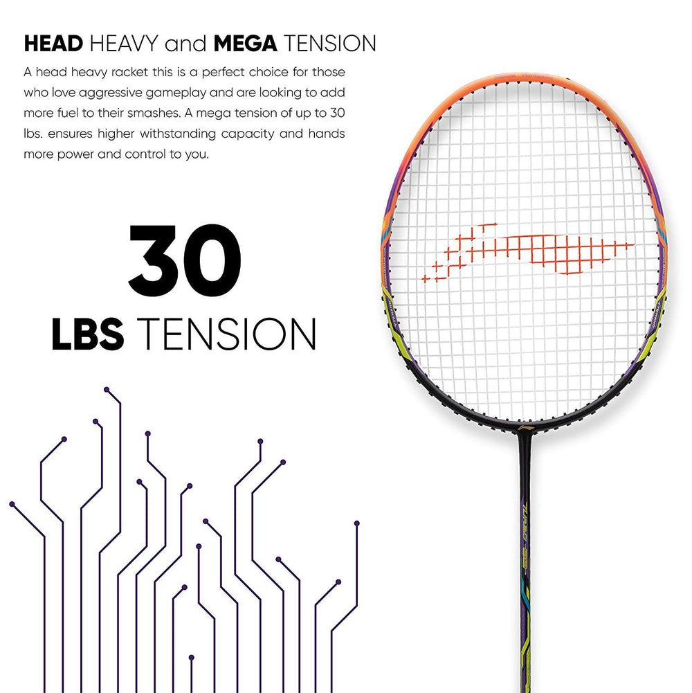 Li-Ning Turbo 99 Carbon Fibre Racket With Free Full Cover Black/Orange - Best Price online Prokicksports.com
