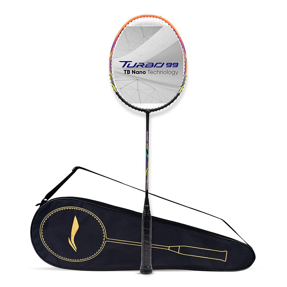Li-Ning Turbo 99 Carbon Fibre Racket With Free Full Cover Black/Orange - Best Price online Prokicksports.com