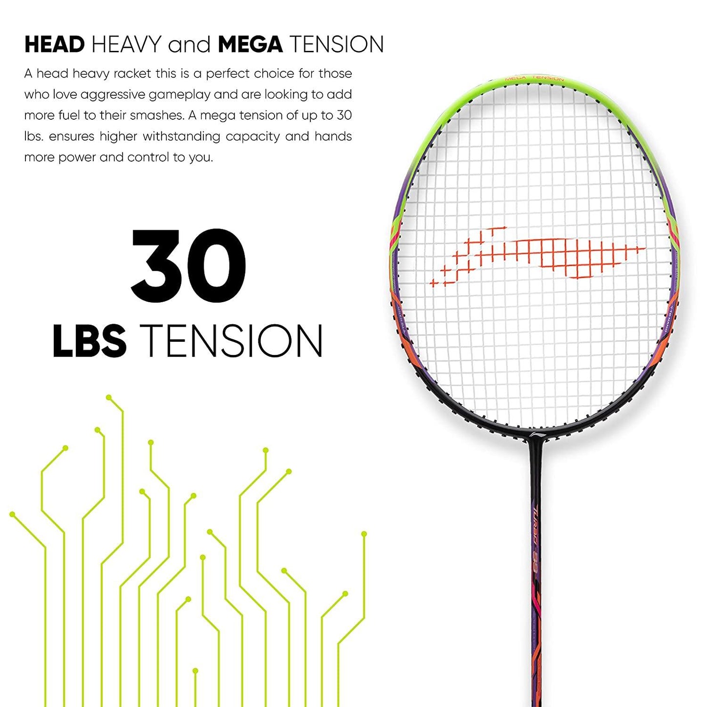 Li-Ning Turbo 99 Carbon Fibre Racket With Free Full Cover Black/Green - Best Price online Prokicksports.com