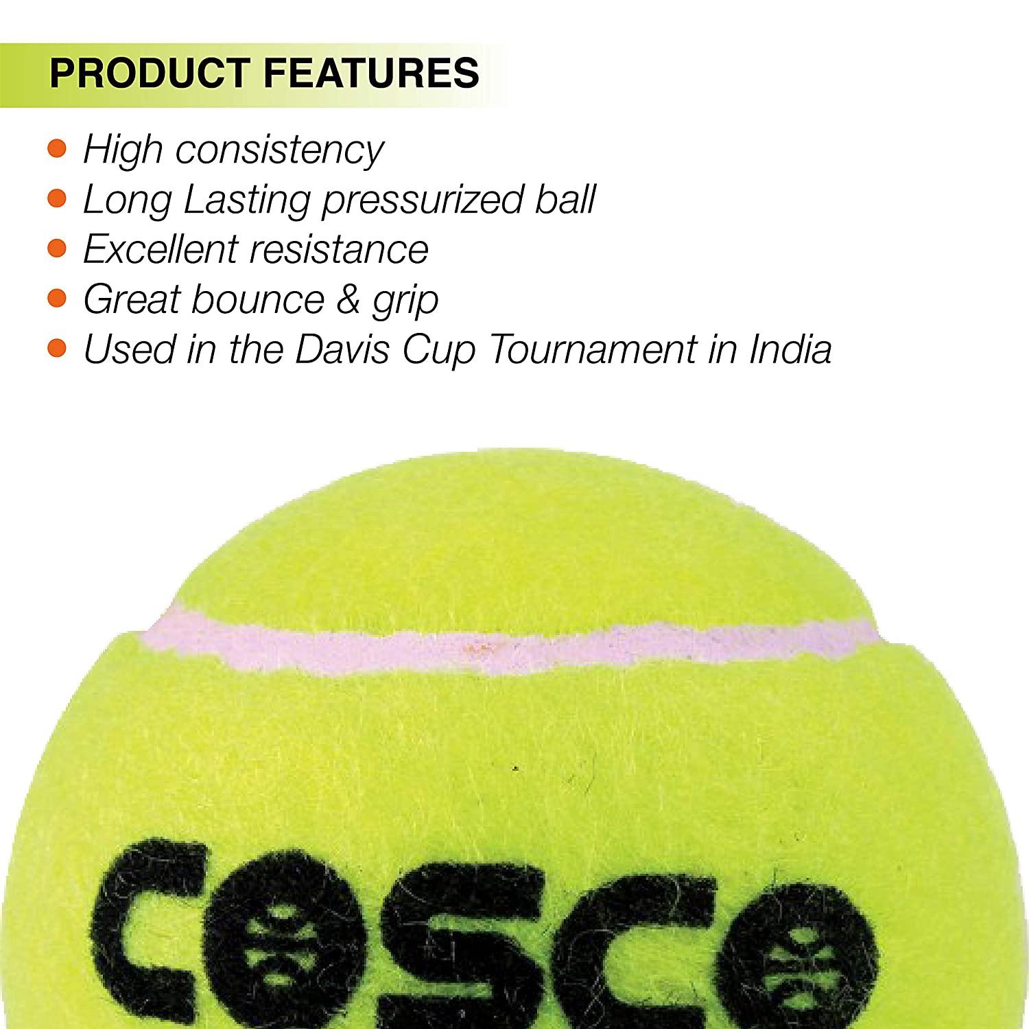 Cosco All Court Tennis Ball, Pack of 3 - Best Price online Prokicksports.com