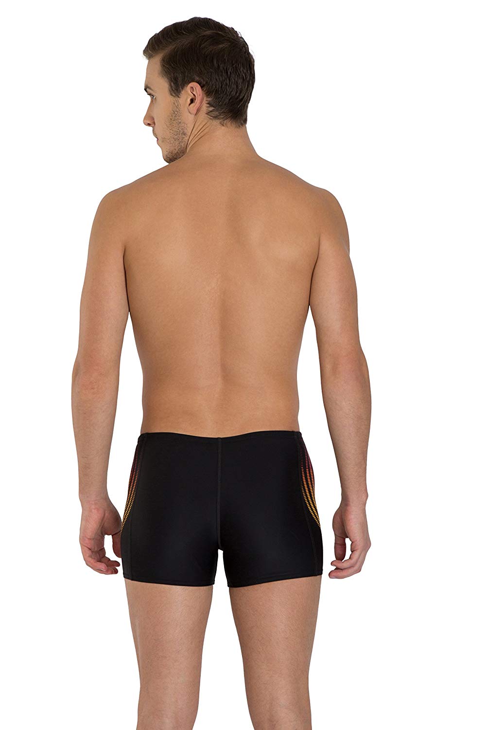 Speedo Male Swimwear Placement Panel Aquashort, Black/Lava Red/Mango - Best Price online Prokicksports.com