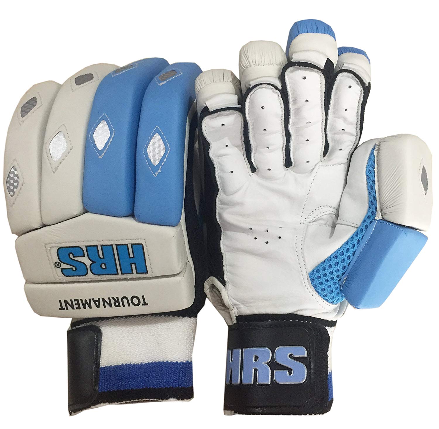 HRS Tournament Right Hand Batting Gloves (White/Blue) - Best Price online Prokicksports.com