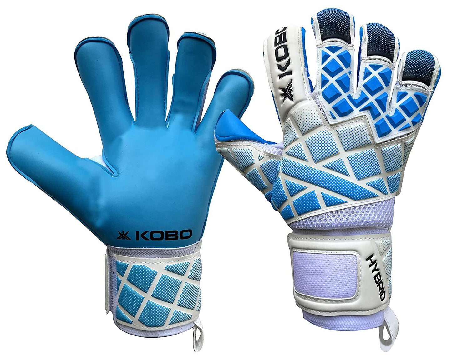 Kobo Hybrid Goal Keeper Glove, White Blue - Best Price online Prokicksports.com