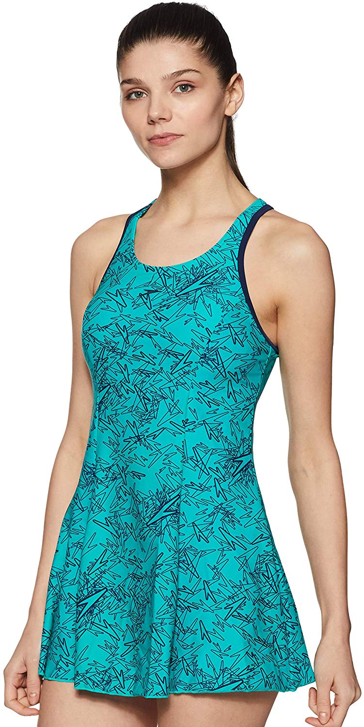 Speedo Female Swimwear All Over Print Racerback Swimdress With Boyleg (Jade / Navy) - Best Price online Prokicksports.com