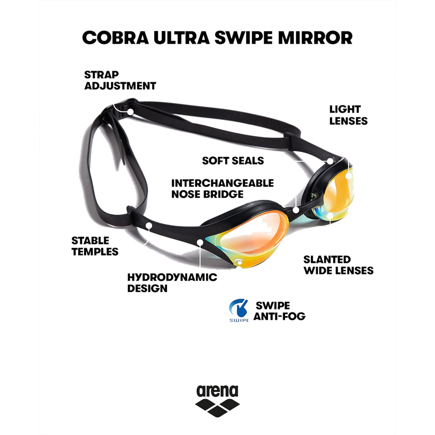 Arena Cobra Ultra Swipe Mirror Swim Goggles, Adult - Best Price online Prokicksports.com