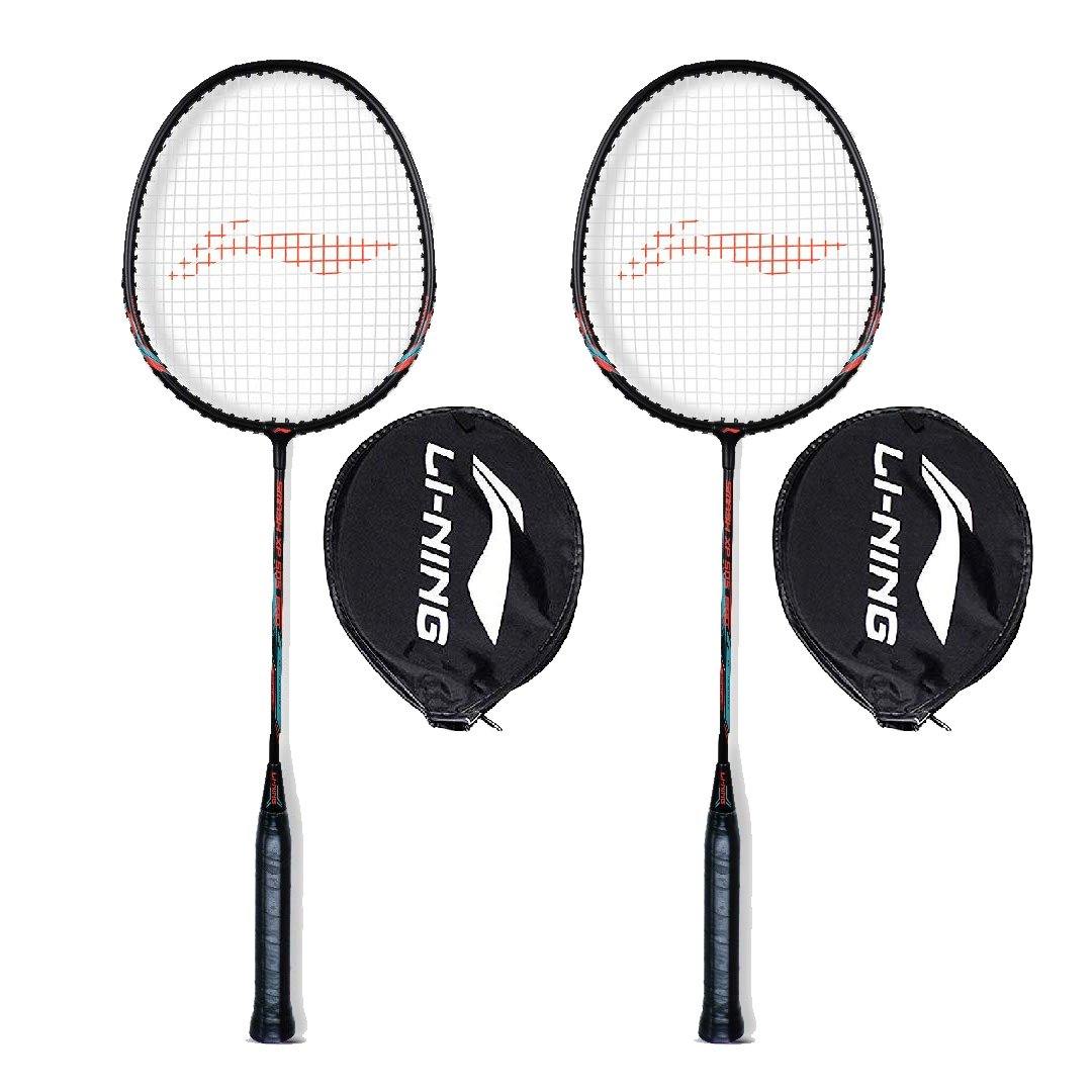 Li-Ning XP 505 PRO Strung Badminton Racket - Black/Orange (Set of 2) - Best Price online Prokicksports.com