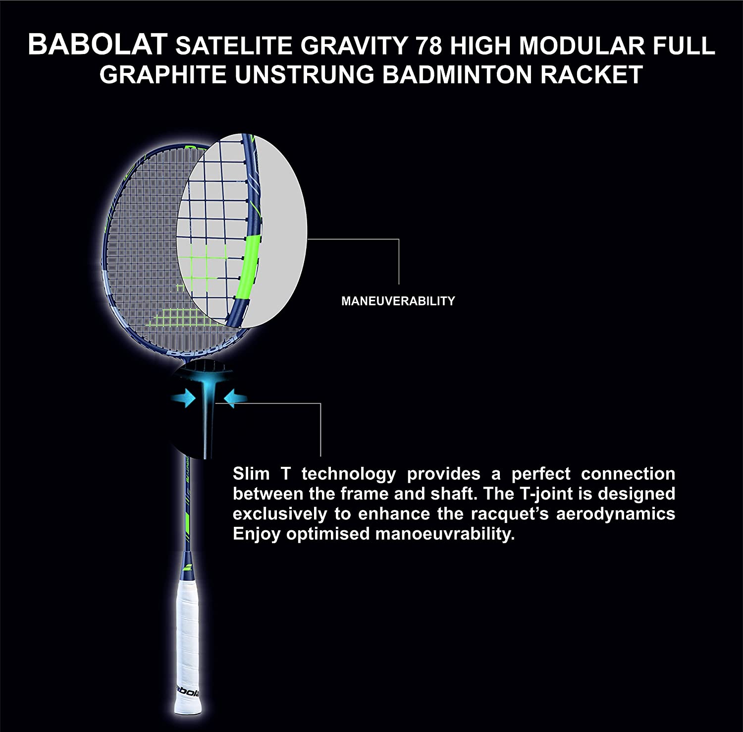 Babolat Satelite Gravity 78 Unstrung Badminton Racquet Green