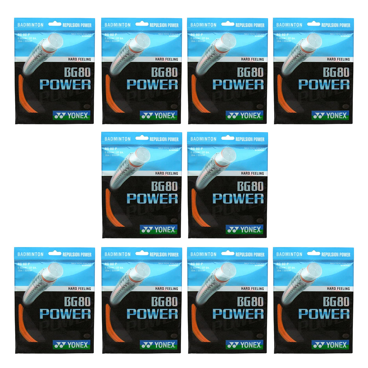 Yonex BG80 Power Badminton Strings, 0.68mm (Orange) - Pack of 10 Strings - Best Price online Prokicksports.com
