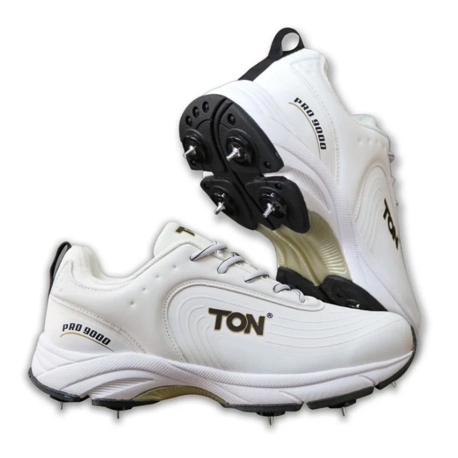 SS Ton Pro 9000 Cricket Spike Shoes, White/Black - Best Price online Prokicksports.com