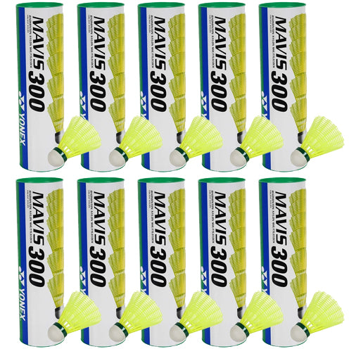 Yonex Mavis 300 Green Cap Nylon Shuttlecock (Yellow) - 10 Cans - Best Price online Prokicksports.com