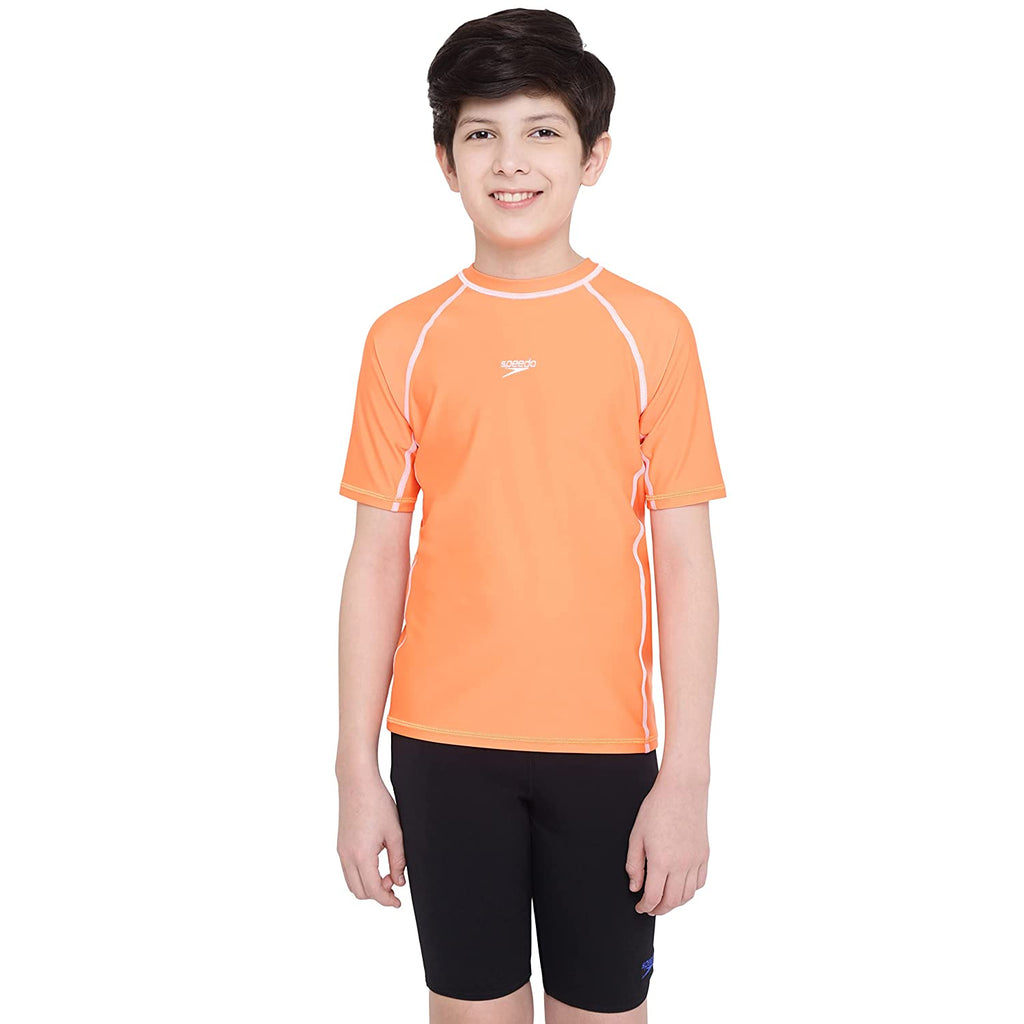 Speedo Boy's SS Sun Top, Boost Orange/White - Best Price online Prokicksports.com