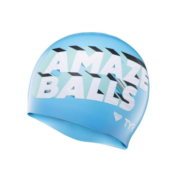 TYR Amaze Balls Swim Cap, Blue/White