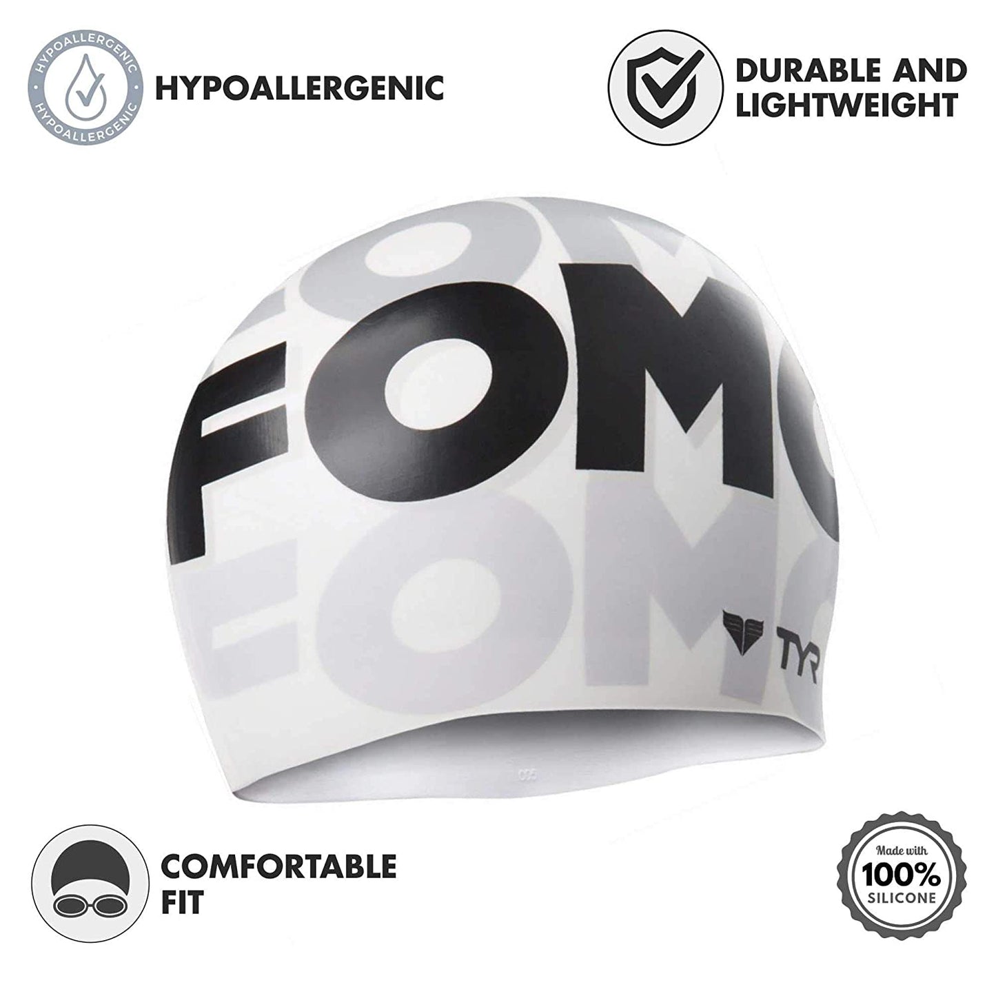 TYR Fomo Silicone Swim Cap, White/Black - Best Price online Prokicksports.com