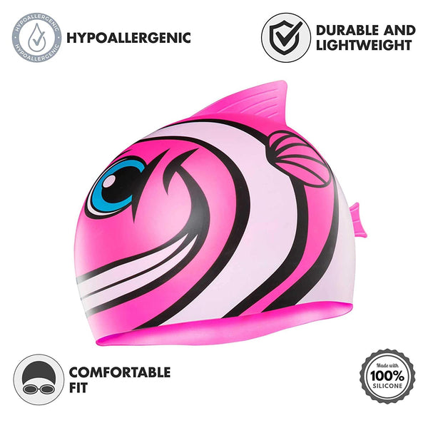 TYR Charactyr Happy Fish Swim Silicon Cap, Fluorescent Pink