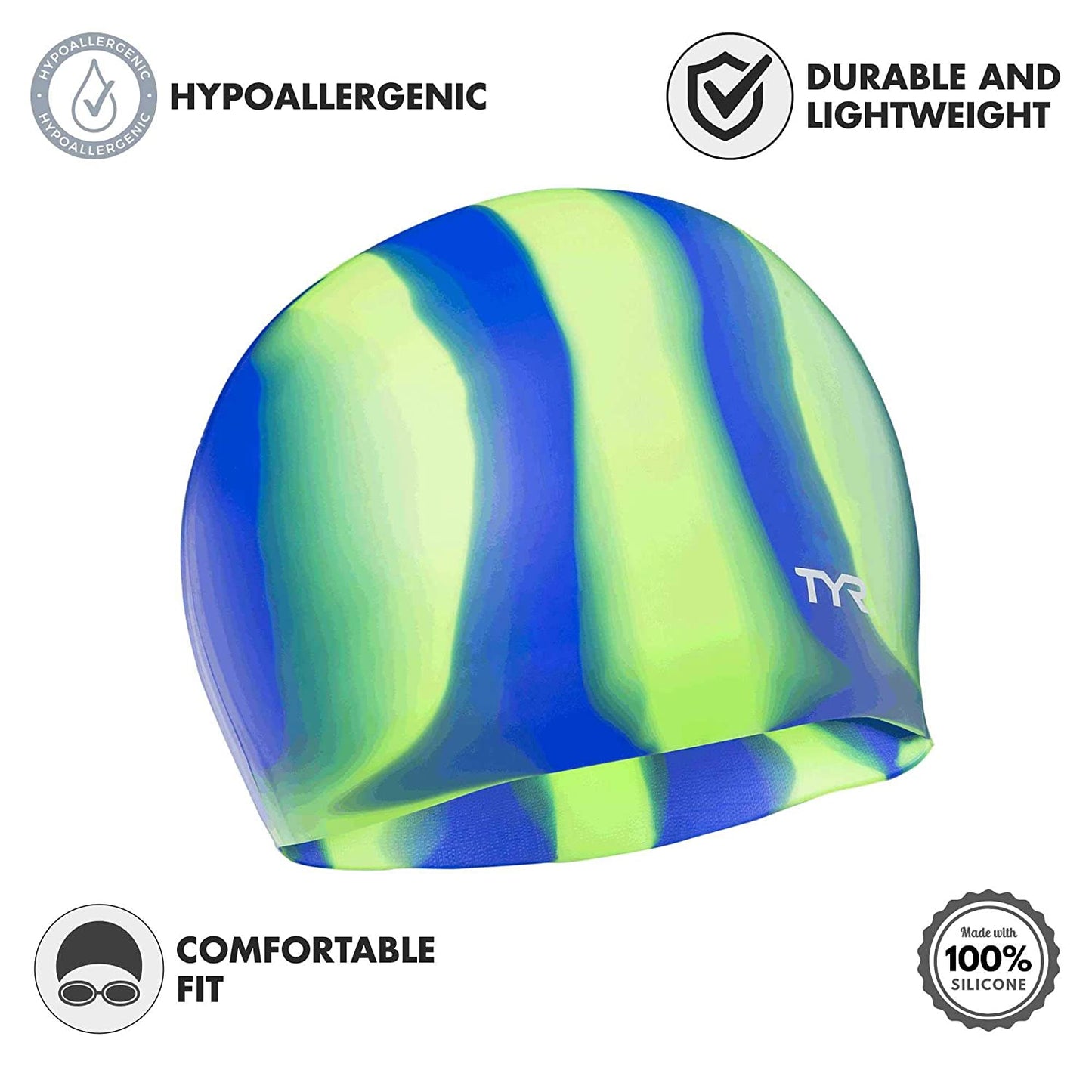TYR Multi Color Plain Silicone Cap, Green - Best Price online Prokicksports.com