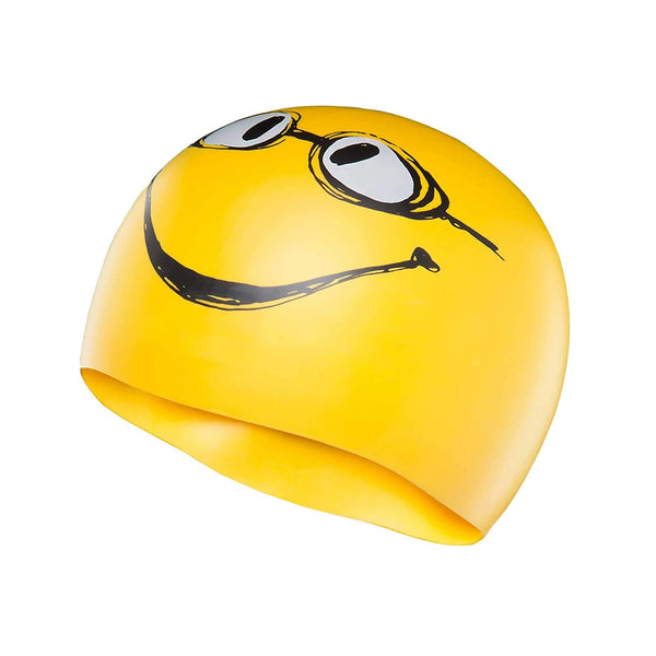 TYR Smiley Wrinkle Free Silicon Swim Cap, Yellow