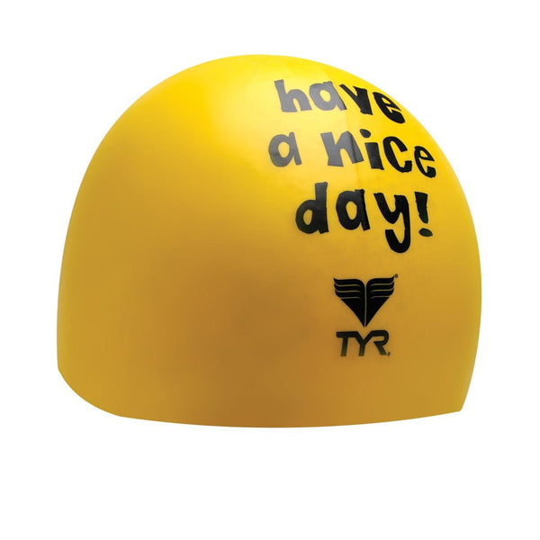 TYR Smiley Wrinkle Free Silicon Swim Cap, Yellow