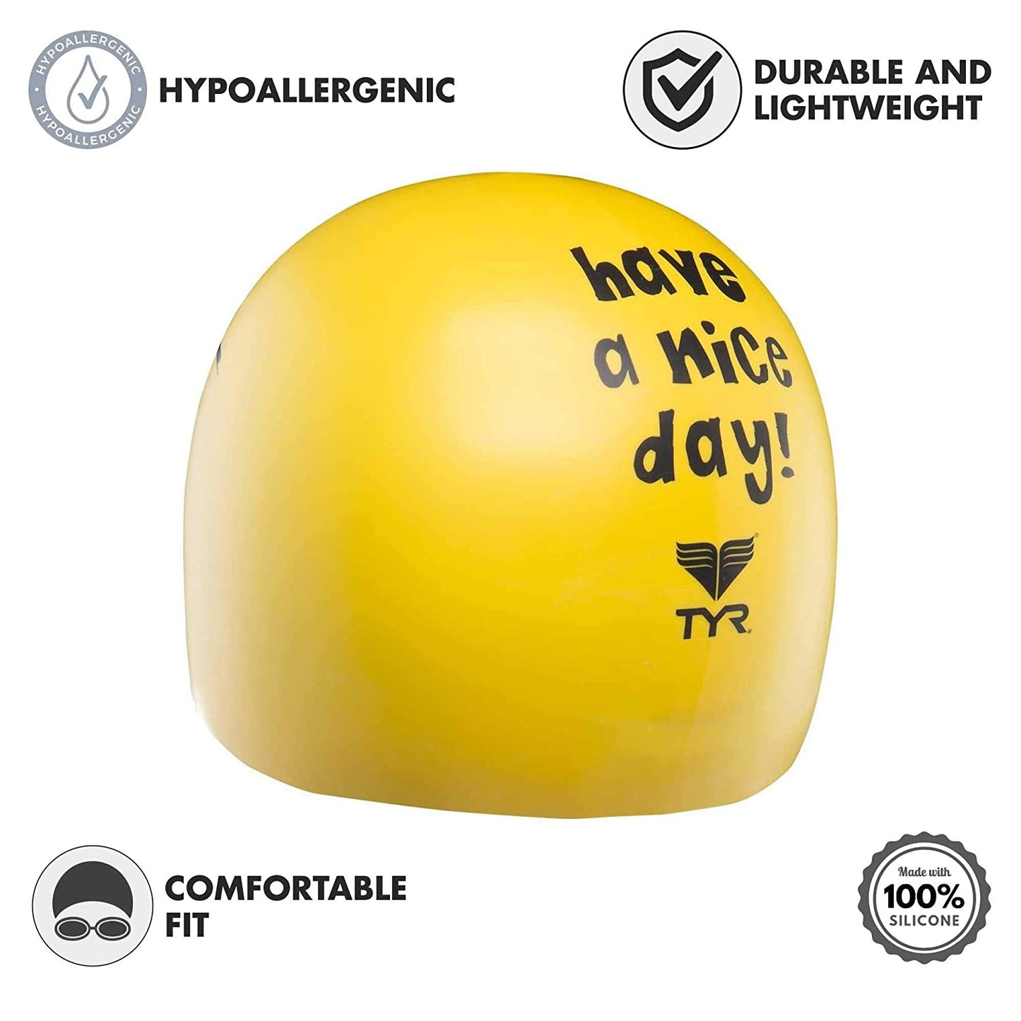 TYR Smiley Wrinkle Free Silicon Swim Cap, Yellow - Best Price online Prokicksports.com