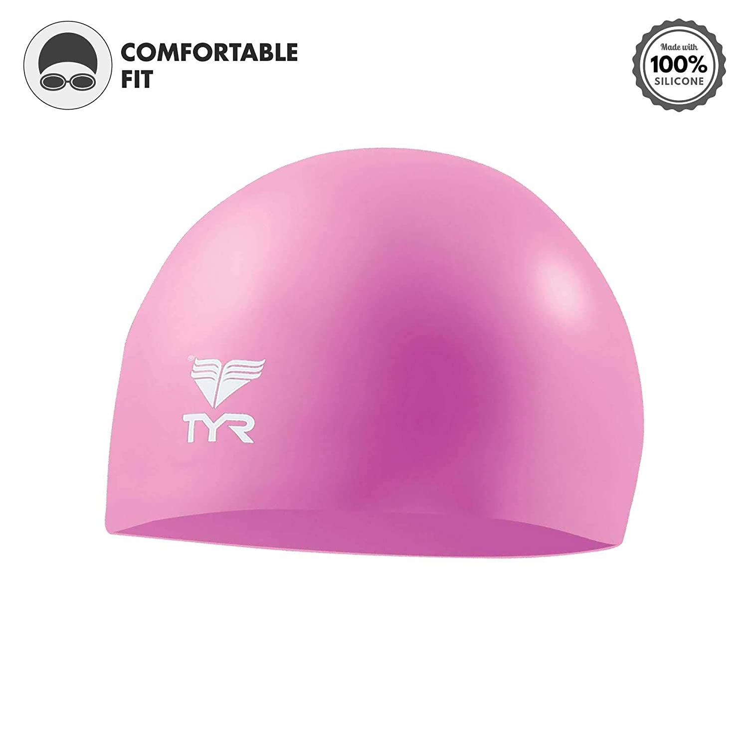 TYR Wrinkle Free Junior Silicon Swim Cap, Fluorescent Pink - Best Price online Prokicksports.com