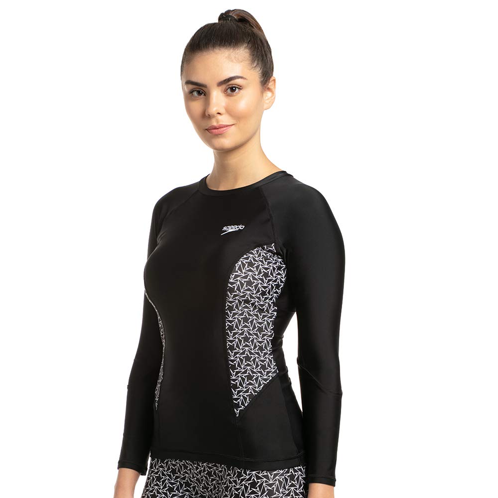 Speedo Boomstar Allover Long Sleeve Sun Top for Women (Color: Black/White) - Best Price online Prokicksports.com