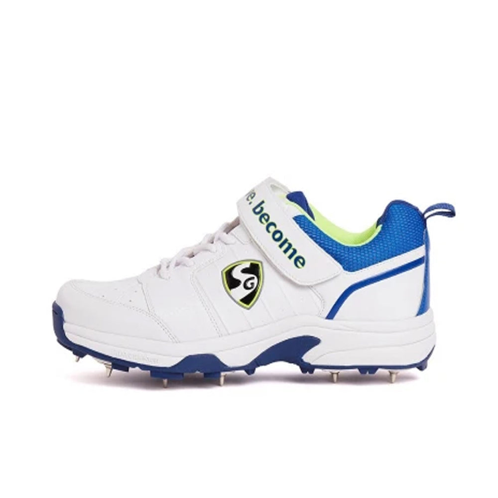 SG Sierra 2.0 Full Metal Spikes Cricket Shoe, White/Lime/Royal Blue - Best Price online Prokicksports.com